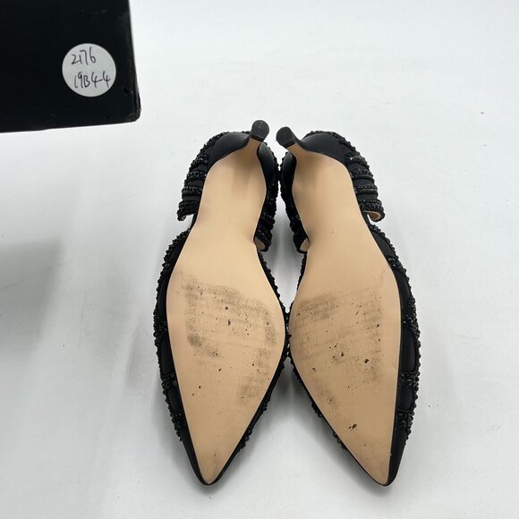 XYD Black Elegant Pointed Toe D'Orsay Kitten Heel Rhinestone Studs Pumps - Picture 7 of 8
